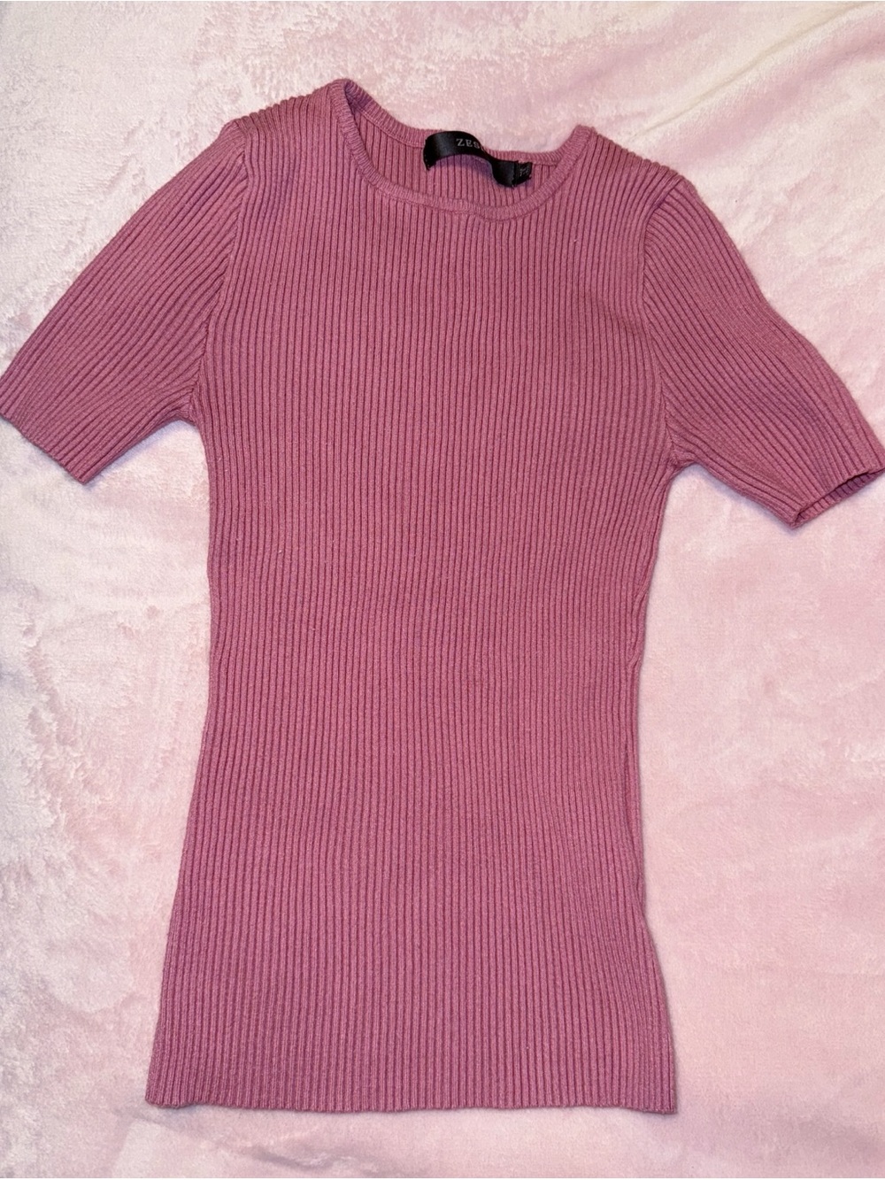 Ribbed Mauve Pink Short Sleeve